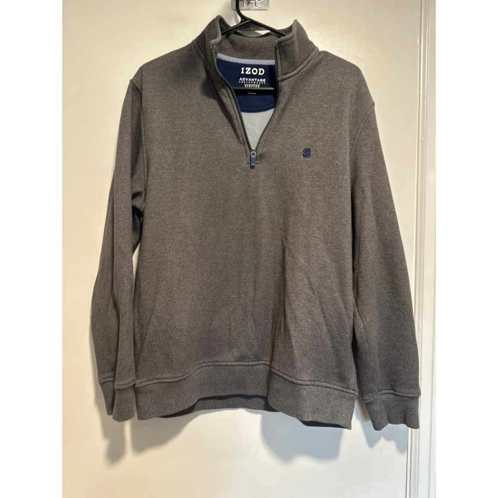 IZOD Preppy Advantage Performance Quarter Zip Pullover Sz:M Gray Stretch sporty